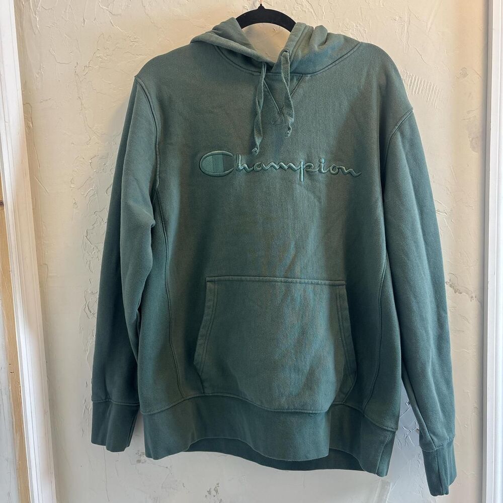 Champion Men's Green Hoodie Size Large